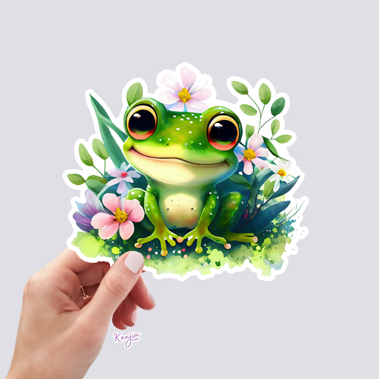 Cute handmade Happy Frog Sticker / Waterproof: Waterproof Matte