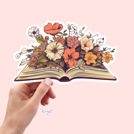 Cute Vintage Open Books with Flower Stickers / Waterproof: Waterproof Matte