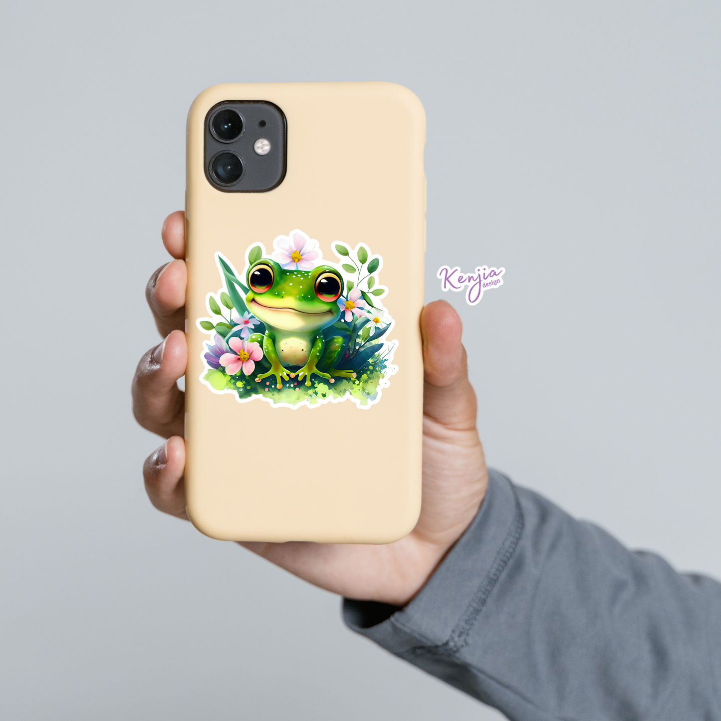 Cute handmade Happy Frog Sticker / Waterproof: Waterproof Matte