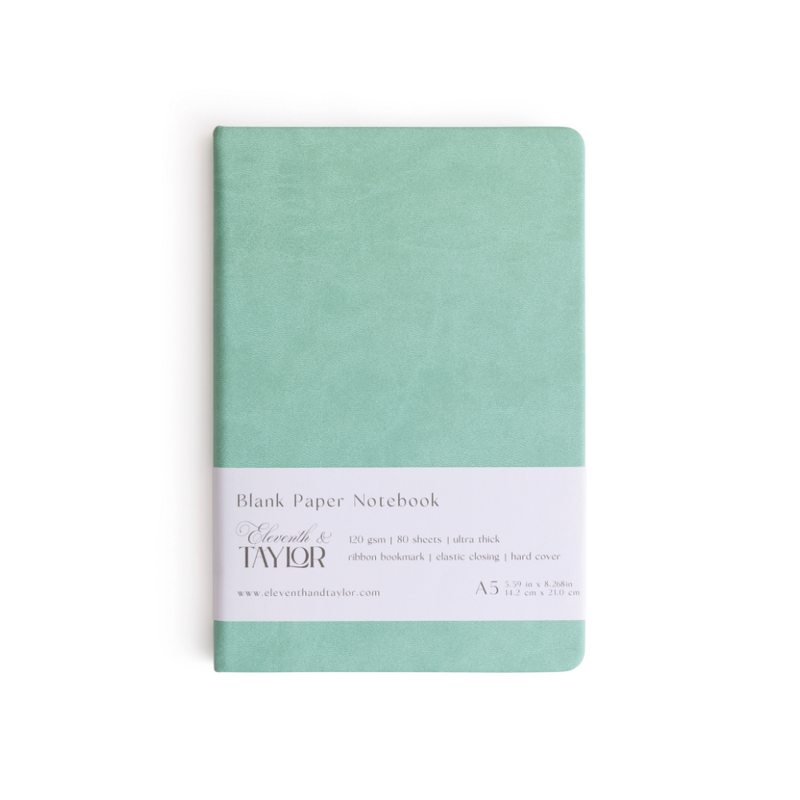 160 Page A5 Blank Journals: 120 GSM Thick Blank Card Stock: Mint Green