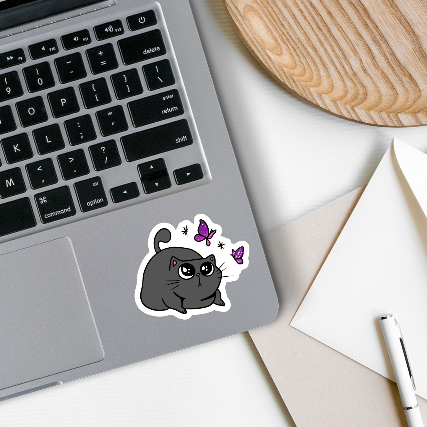 Cat | Butterflies | Animal | Waterproof Vinyl Sticker | 2.7"