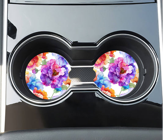 Watercolor Flowers Car Coasters -Neoprene Set of 2