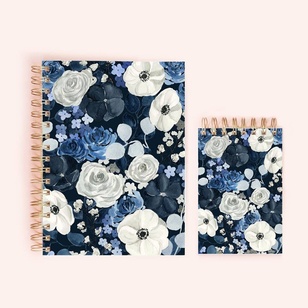 Navy Floral Spiral Notepad | 150 Lined Pages