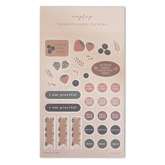 Fruity Washi Planner Stickers — Mindful Sticker Sheet for Planners, Journals & Bullet Journaling