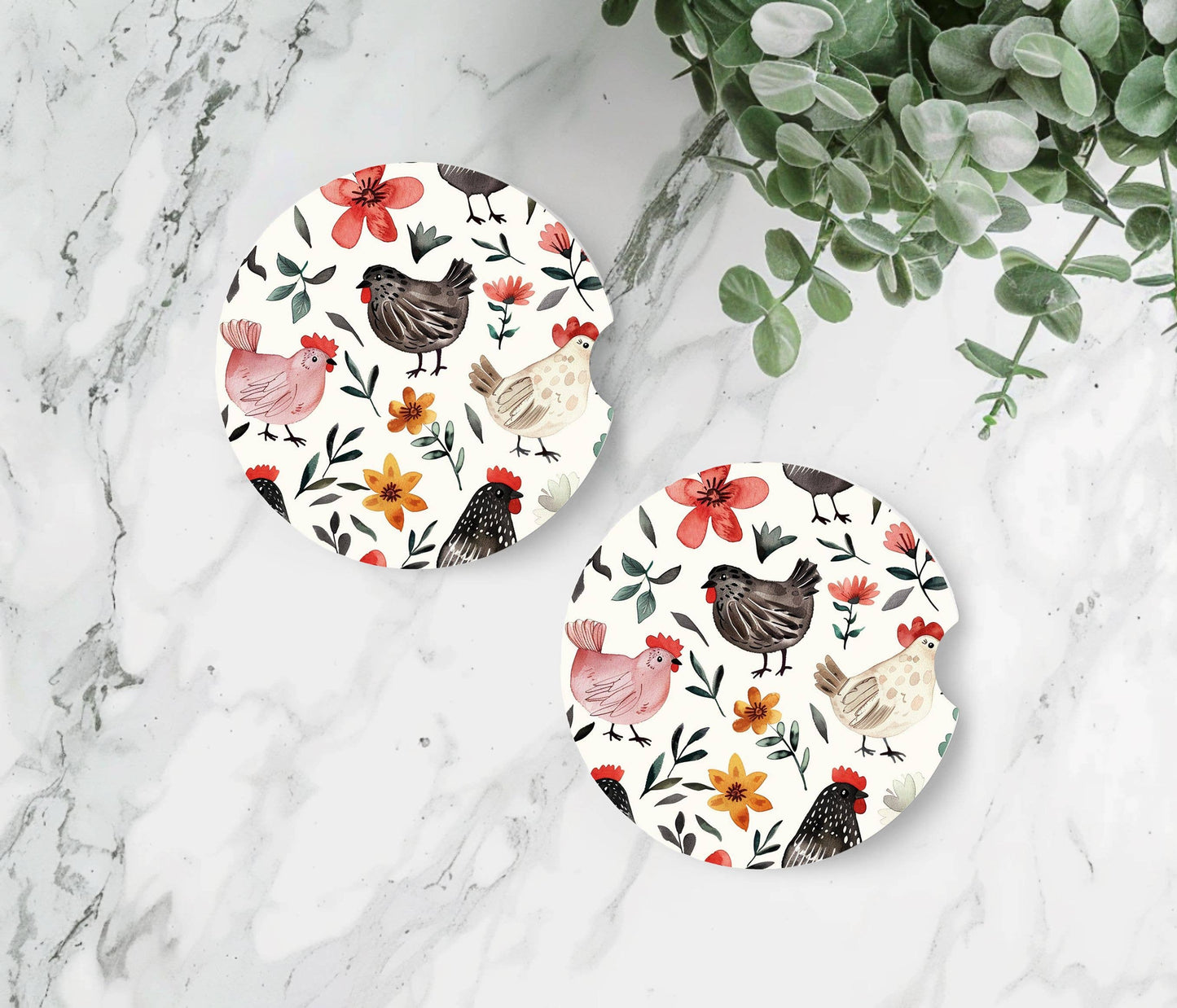 Chicken Car Coasters - Neoprene Set of 2