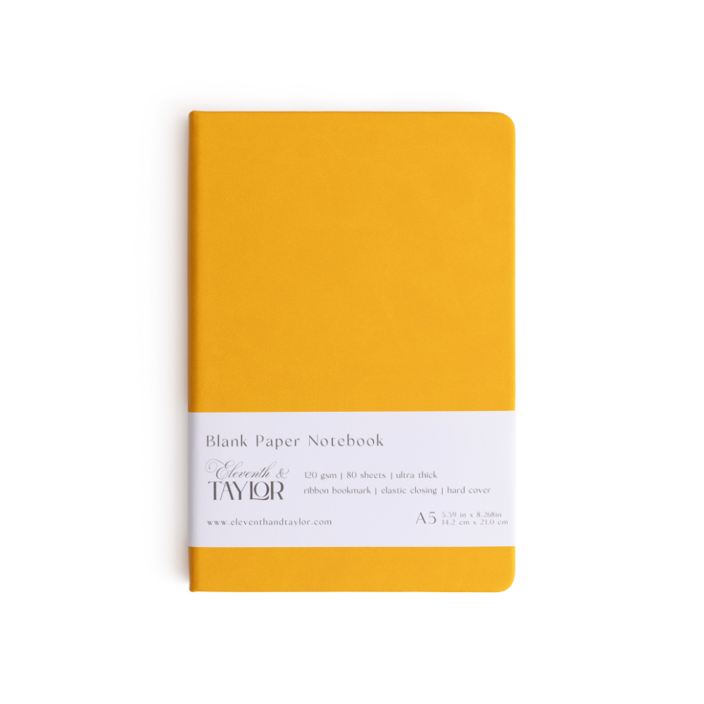 160 Page A5 Blank Journals: 120 GSM Thick Blank Card Stock: Yellow