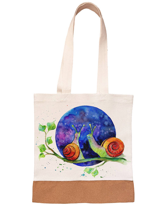 Linen/Canvas Tote Bag - Stargazing - Cute Snails