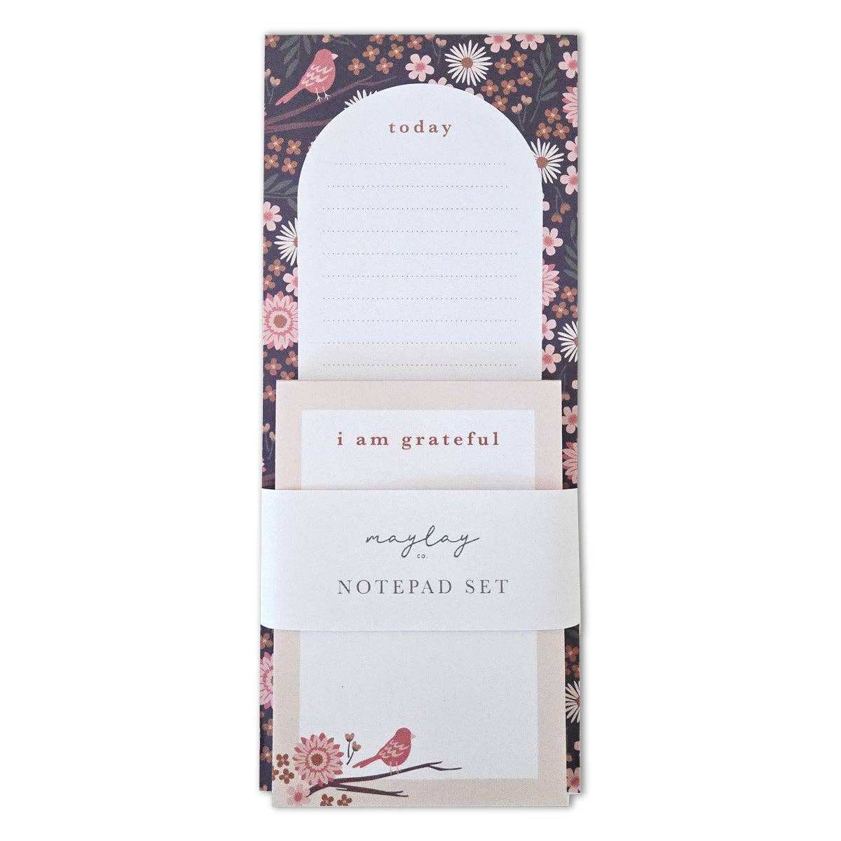 Birdy Floral "Today" & "I Am Grateful" Notepad Set — 2-Pack for Daily Planning