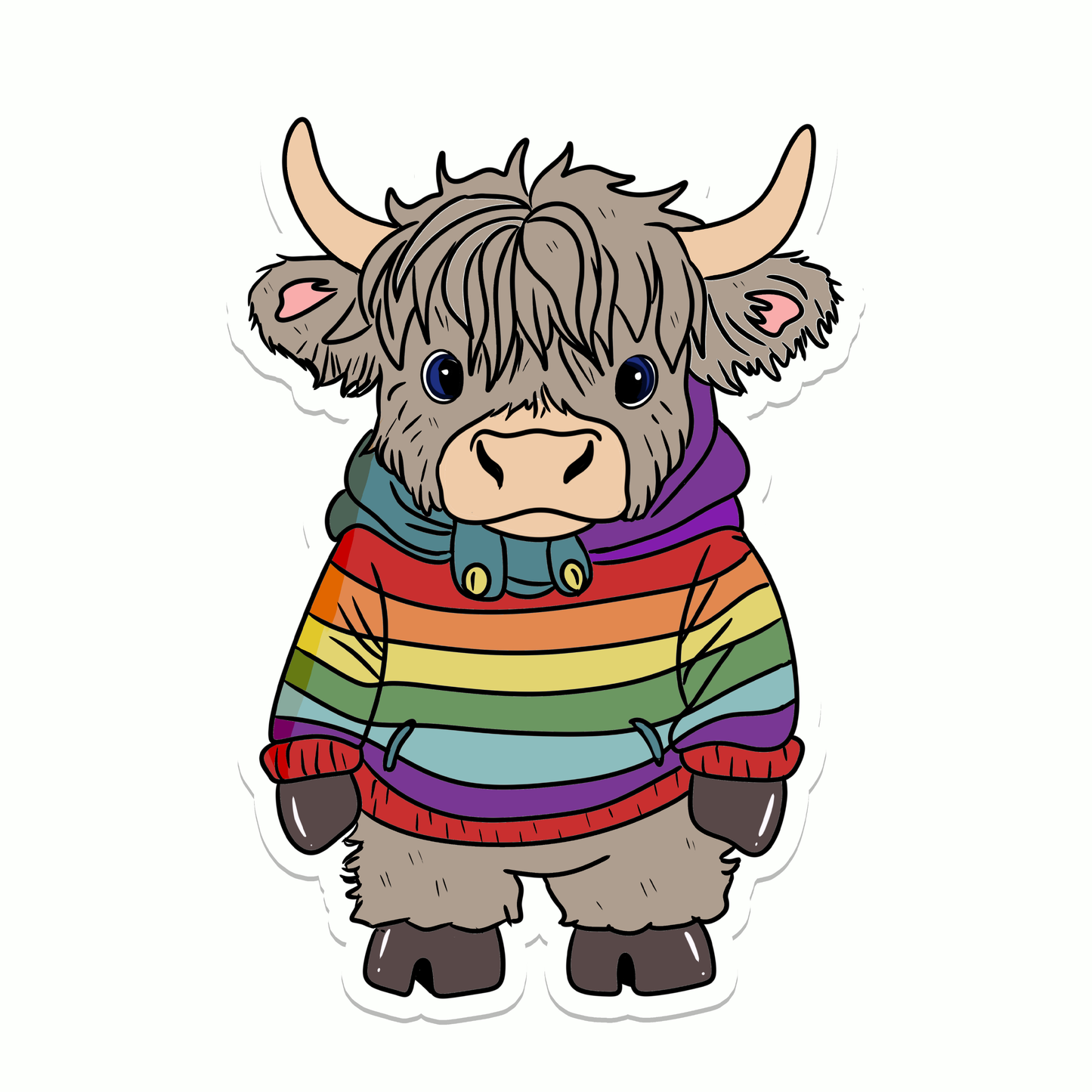 Rainbow Highland Cow | Pride | Waterproof Sticker | 3"