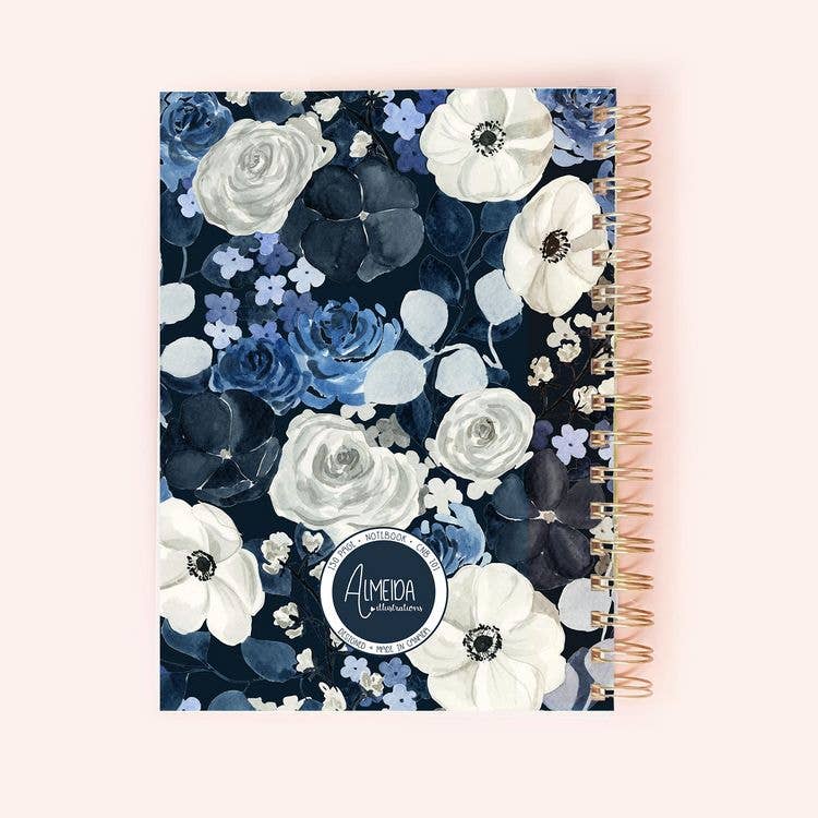 Navy Floral Spiral Notebook | 150 Lined Pages
