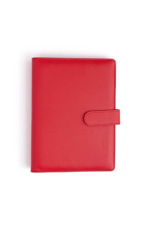 A5 Binder: 6 Hole with Elastic Pen Holder & Magnetic Closure: Fire Engine Red