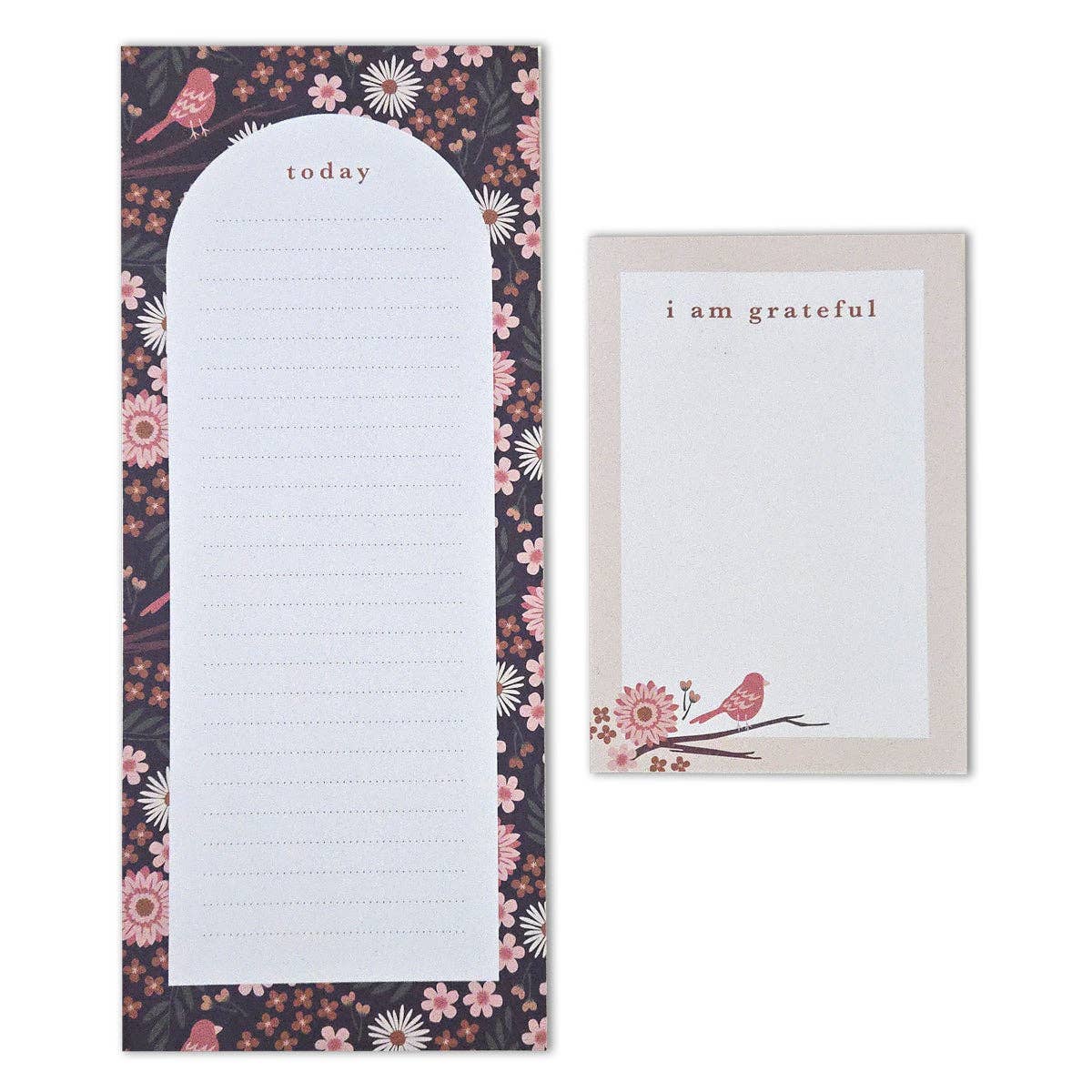 Birdy Floral "Today" & "I Am Grateful" Notepad Set — 2-Pack for Daily Planning