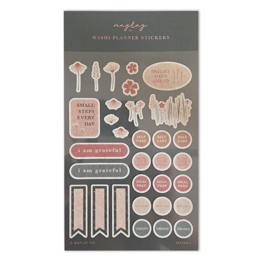 Wildflowers Floral Washi Planner Stickers — Mindful Sticker Sheet for Planners, Journals & Bullet Journaling