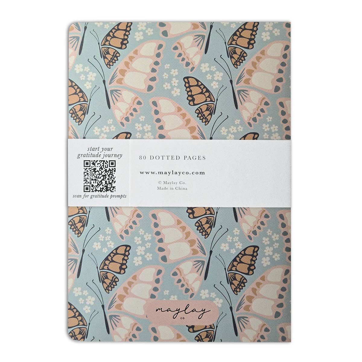 Butterfly Floral "I Am Grateful" Jotter Notebook — Gold Foil with Dotted Grid Pages B6 Size