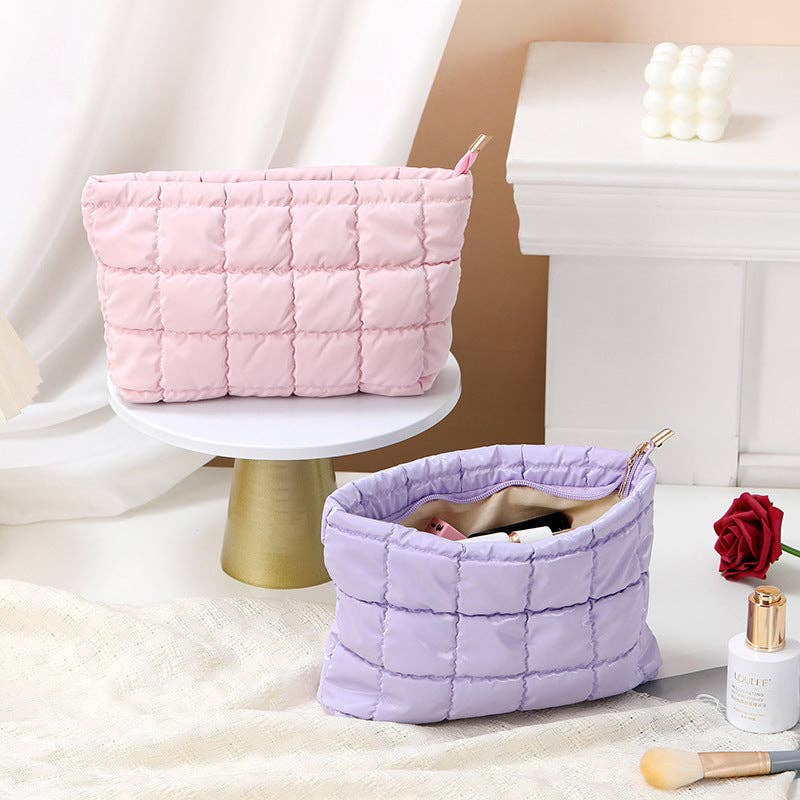 Puffer cosmetic bag small toiletry zipper bag: Black