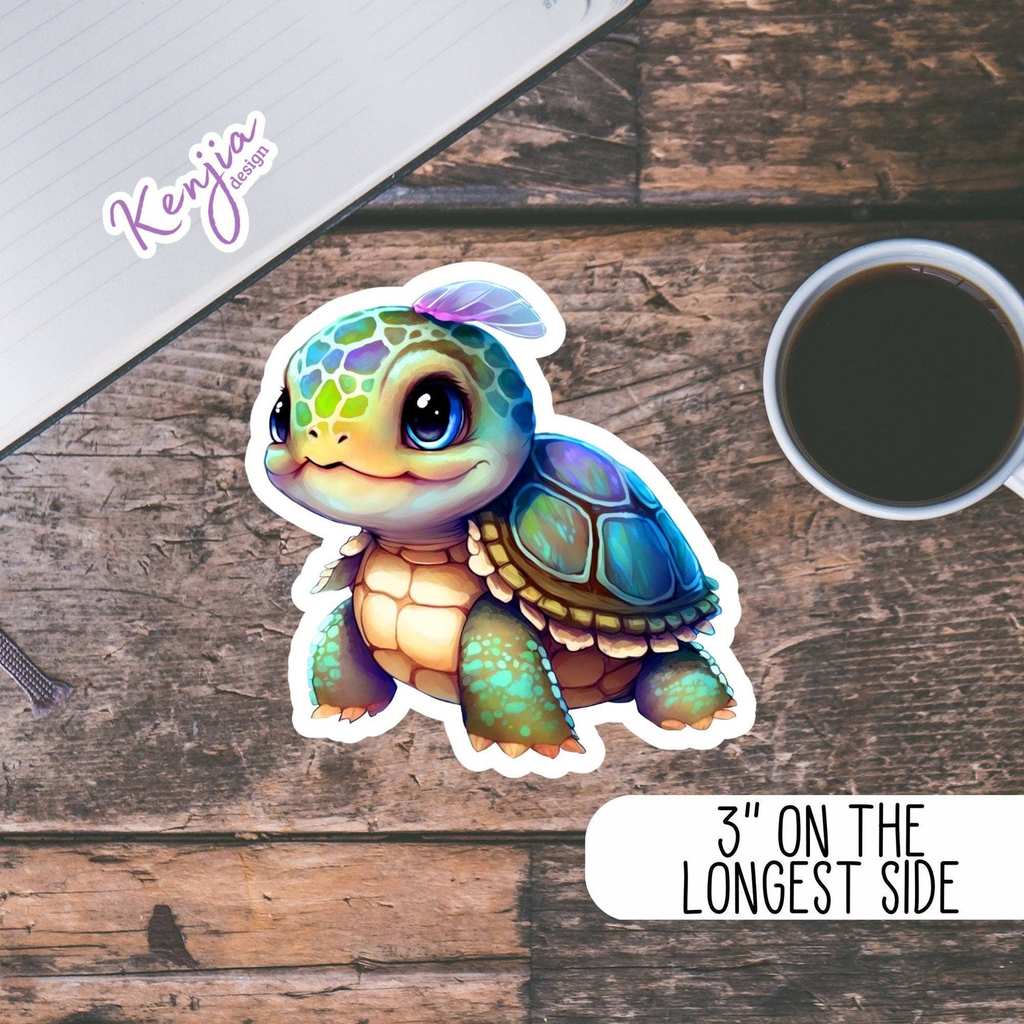 Baby Turtle Sticker with watercolor effect / Waterproof: Waterproof Matte