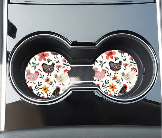Chicken Car Coasters - Neoprene Set of 2