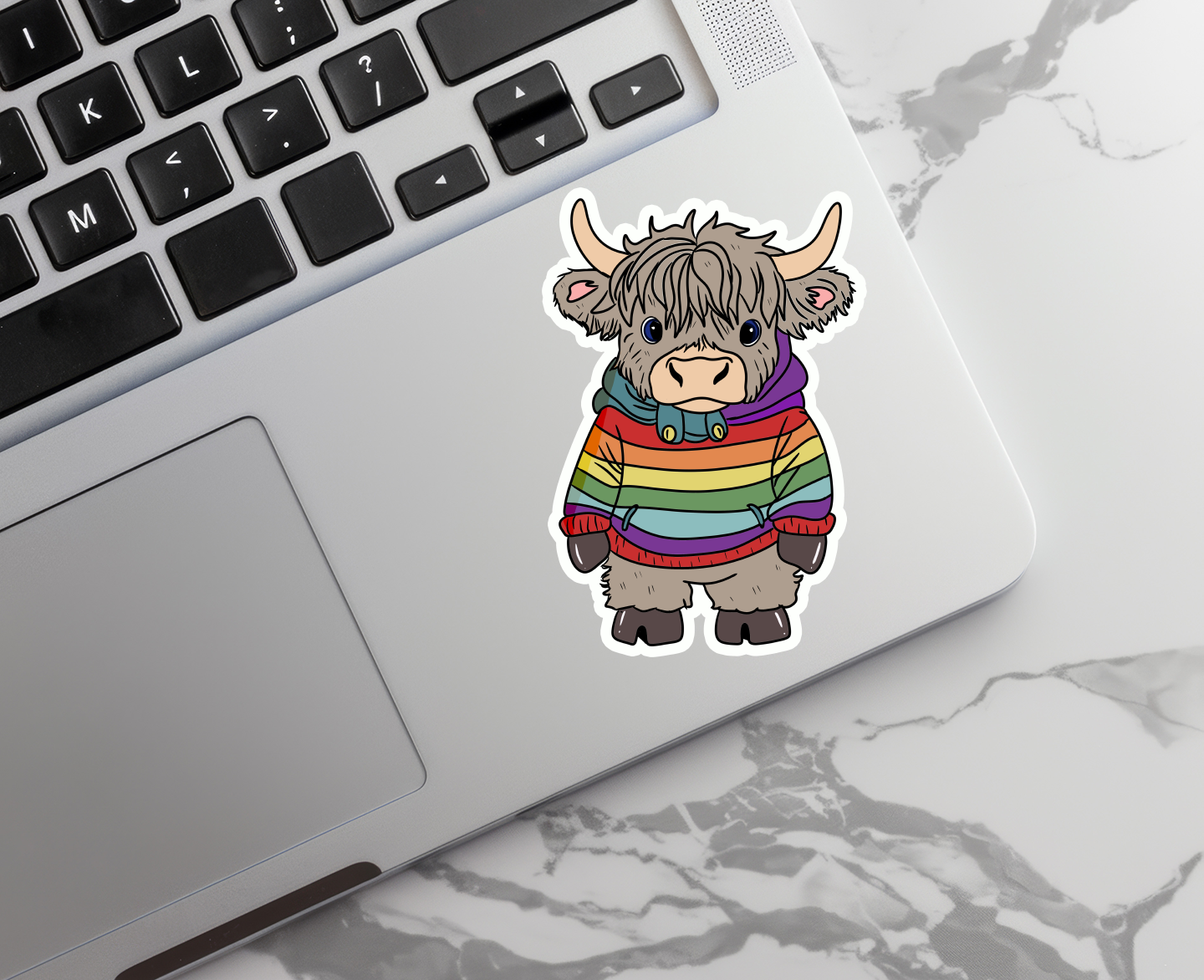 Rainbow Highland Cow | Pride | Waterproof Sticker | 3"