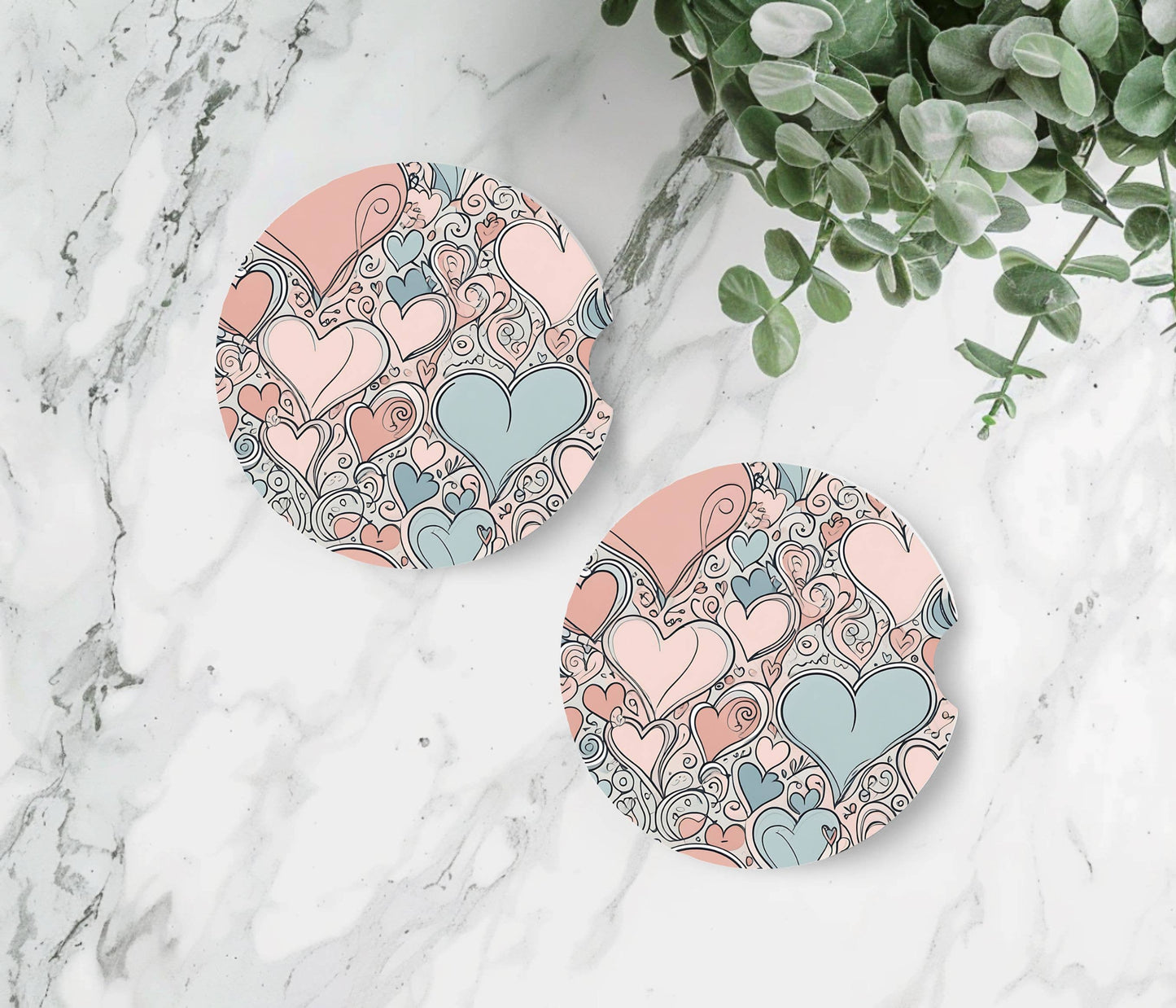 Pastel Hearts Car Coasters -Neoprene Set of 2