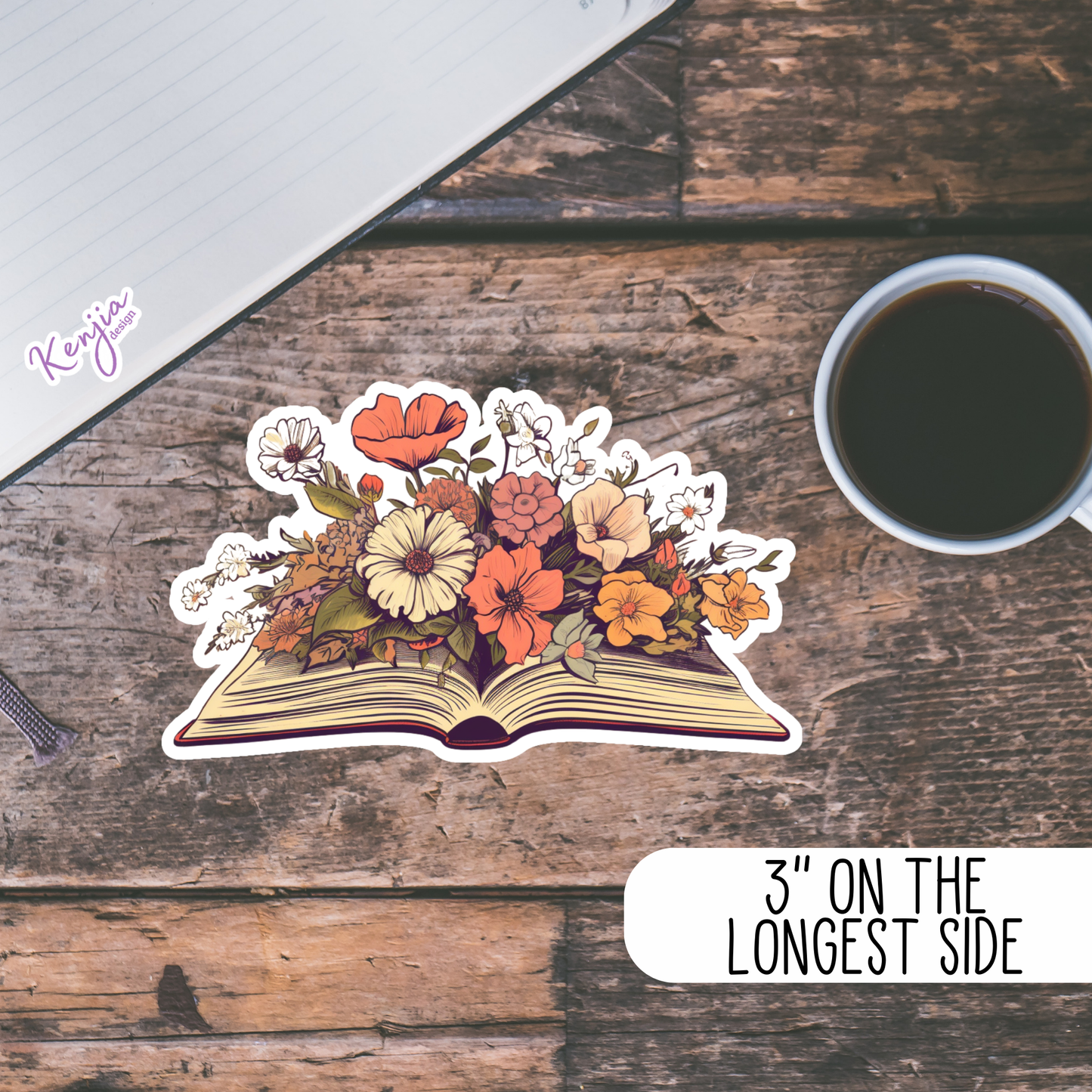 Cute Vintage Open Books with Flower Stickers / Waterproof: Waterproof Matte
