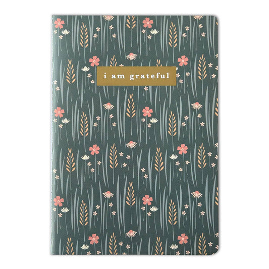 Wildflowers Floral "I Am Grateful" Jotter Notebook — Gold Foil with Dotted Grid Pages B6 Size