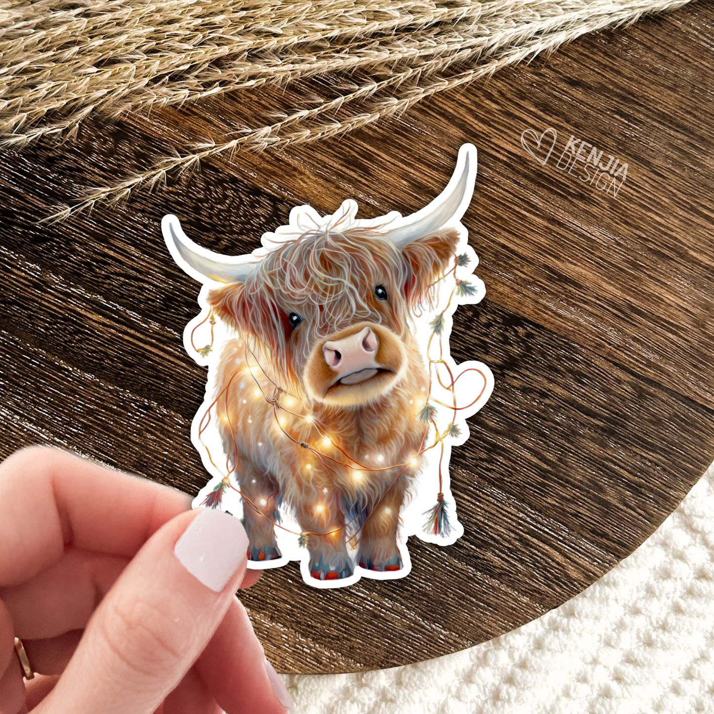Cute Christmas Highland Cow Stickers / Farm Animal Lover: Matte Stickers 2''