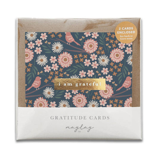 Birdy Floral "I Am Grateful" Gratitude Greeting Cards (Set of 2) — Pay-It-Forward Thank You Cards