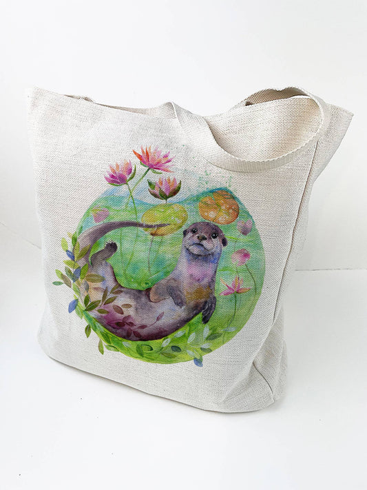 Large Linen/Canvas Tote Bag - Oughta Know - River Otter