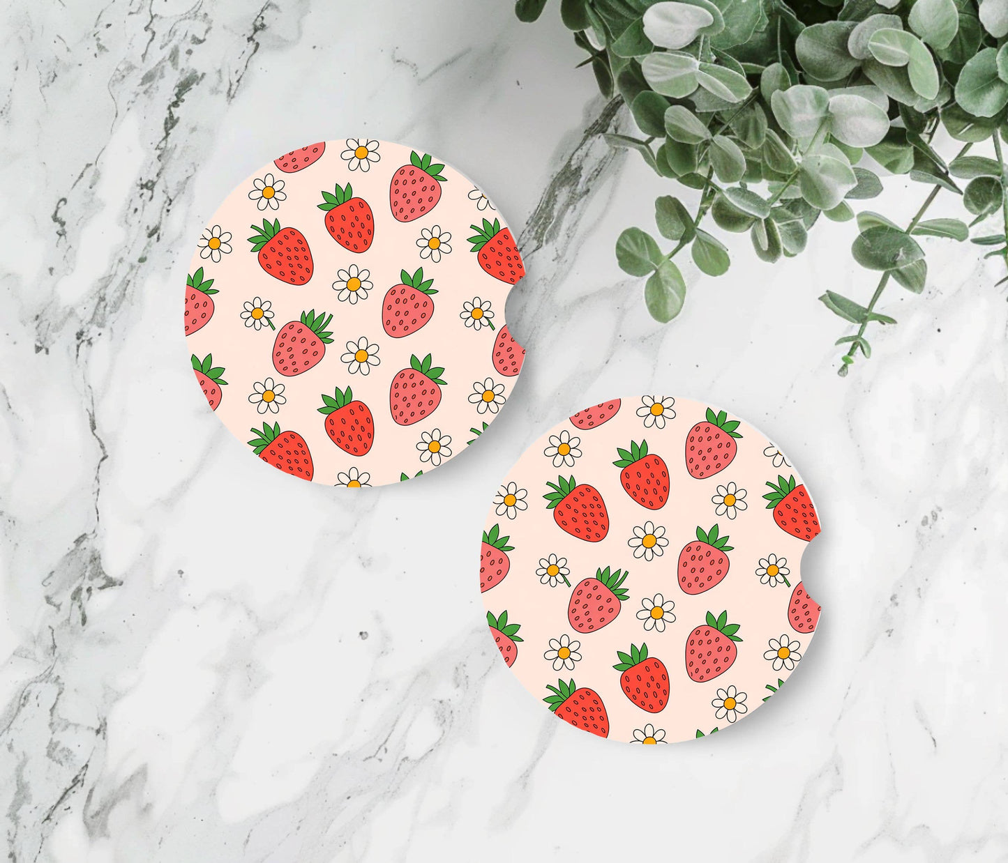 Strawberry Car Coasters - Neoprene Set of 2