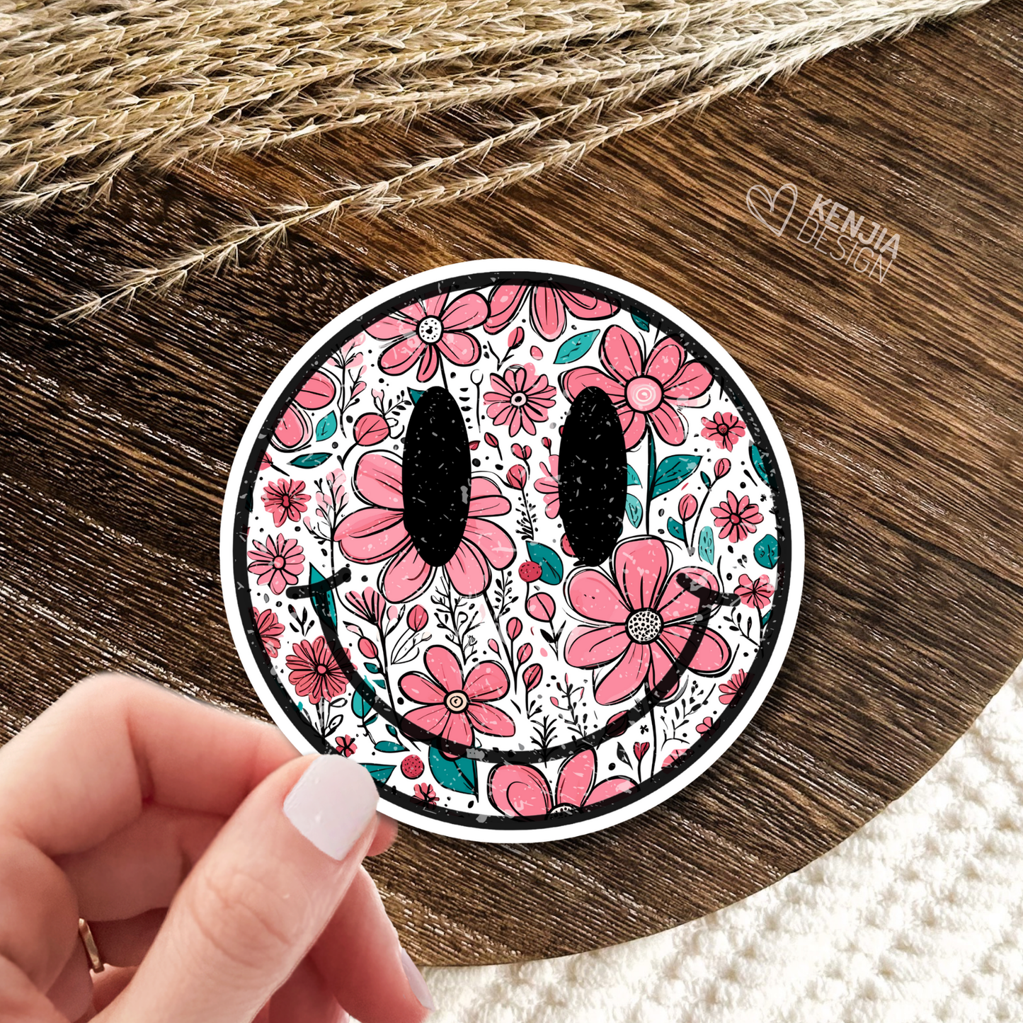 Smile Face Stickers & Magnets / Vintage Retro Flower Groovy: Matte Stickers 3''