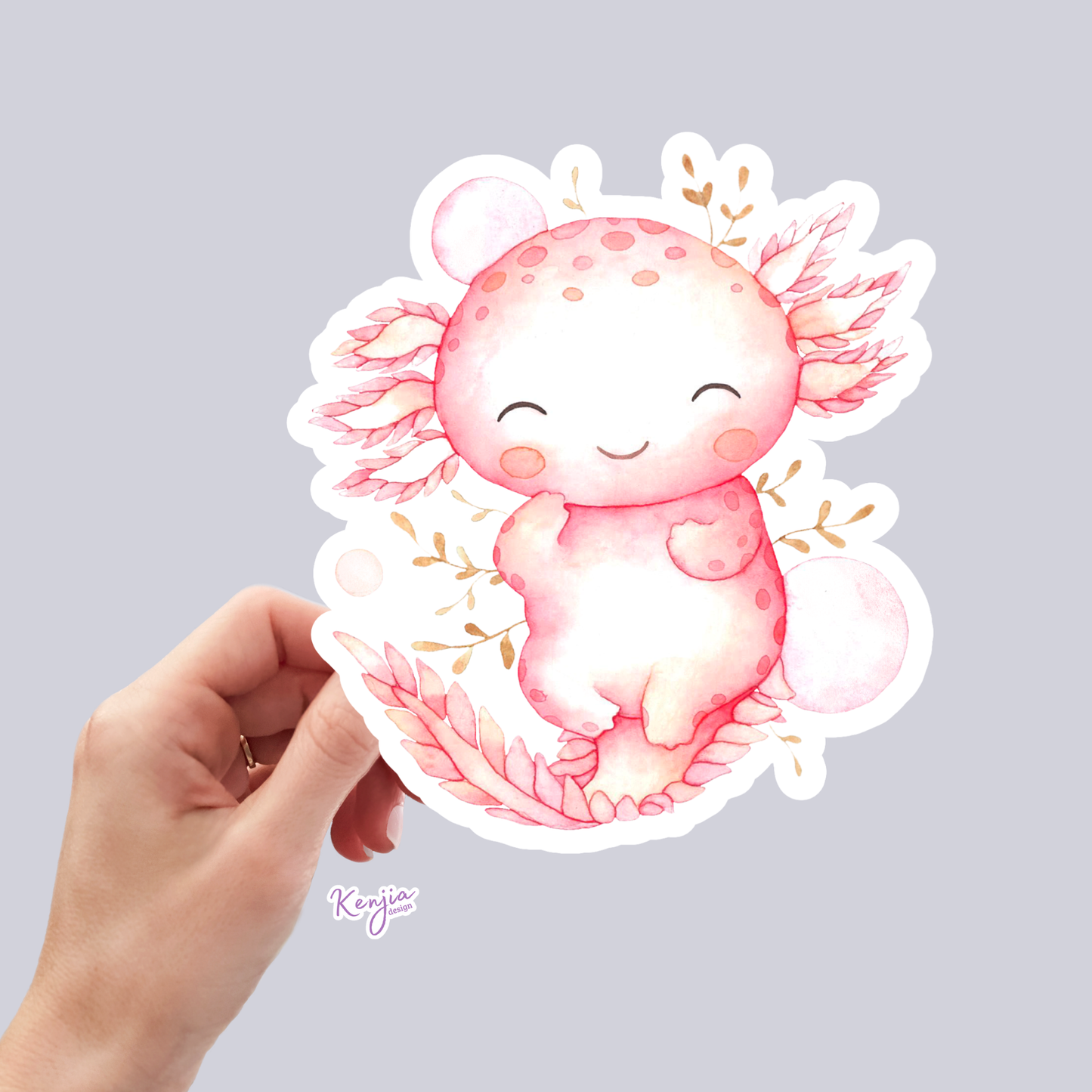 Cute Watercolor Axolotl Stickers / Waterproof: Waterproof Matte