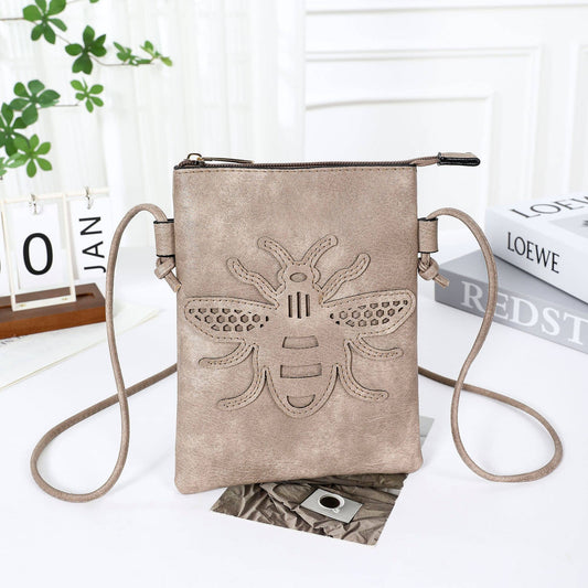 Taupe - Bee laser cut crossbody cellphone bag