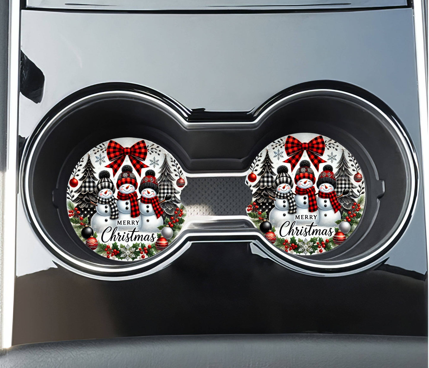 Snowmen Merry Christmas Car Coasters - Neoprene Set of 2