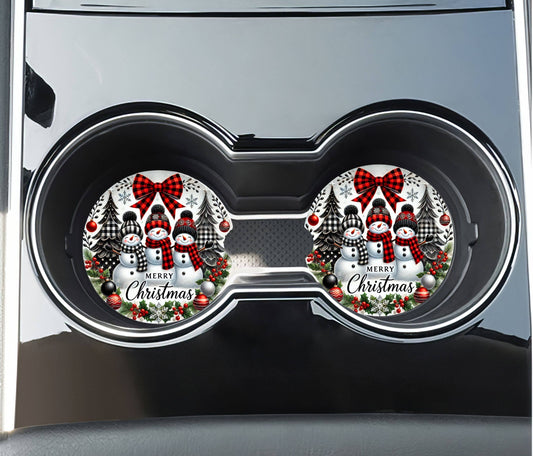 Snowmen Merry Christmas Car Coasters - Neoprene Set of 2