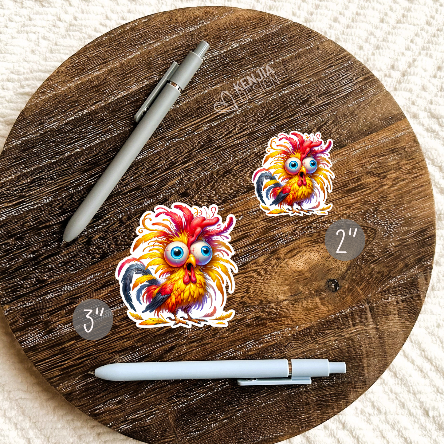 Cute Funny Crazy Rooster Chicken Stickers / Animal Farm: Matte Stickers 2''