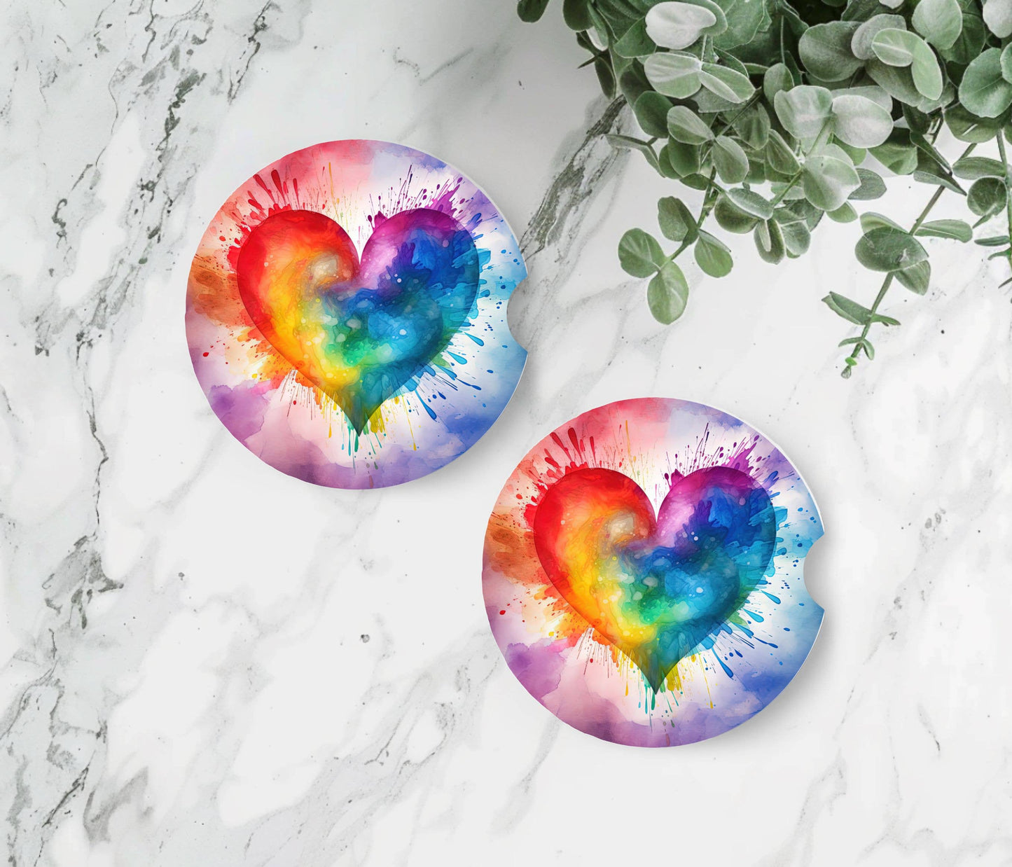 Watercolor Heart Car Coasters - Neoprene Set of 2