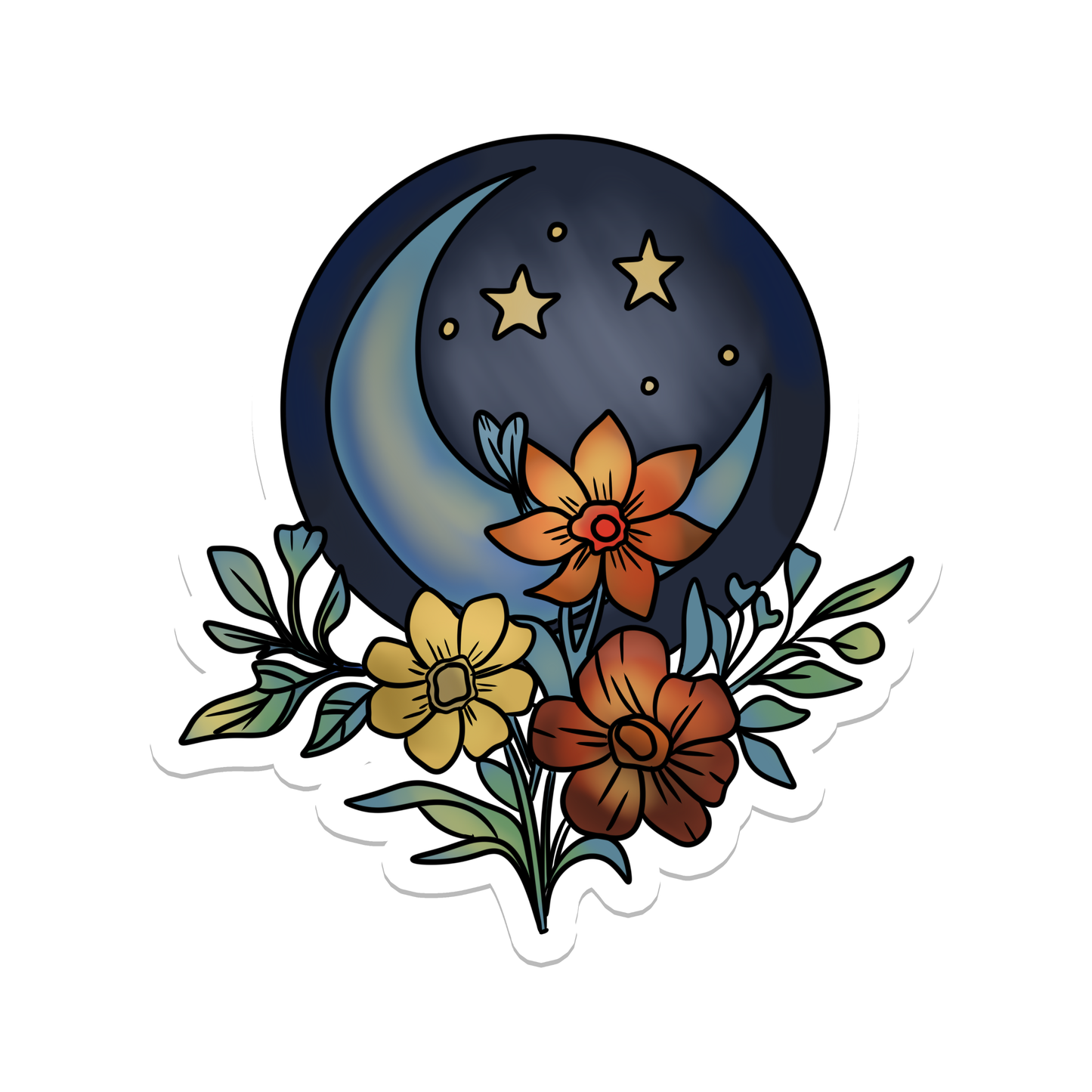 Floral Moon | Celestial | Waterproof Sticker | 3"