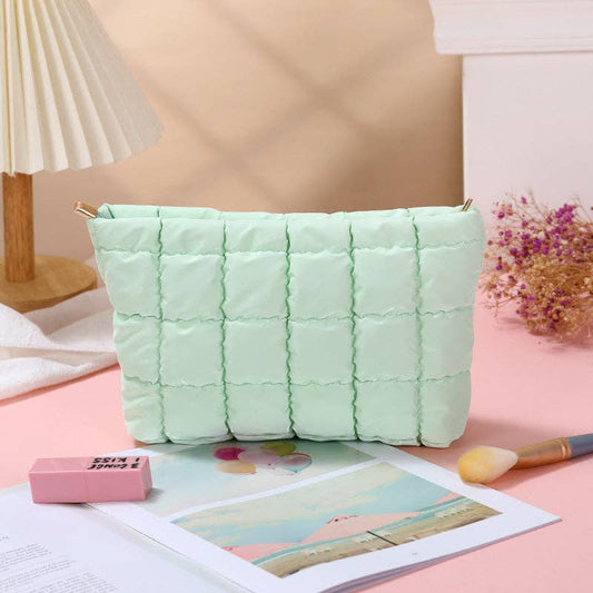 Puffer cosmetic bag small toiletry zipper bag: Light Green