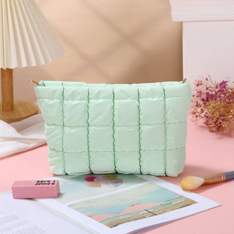Puffer cosmetic bag small toiletry zipper bag: Black