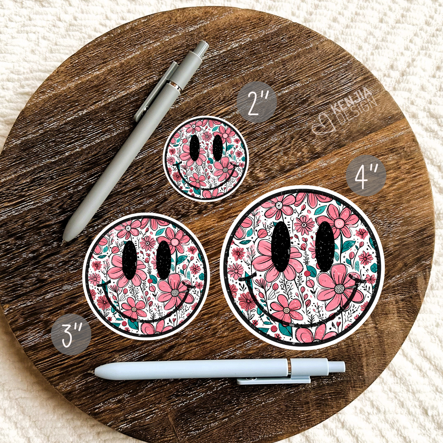 Smile Face Stickers & Magnets / Vintage Retro Flower Groovy: Matte Stickers 3''