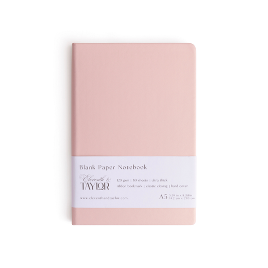 160 Page A5 Blank Journals: 120 GSM Thick Blank Card Stock: Pink