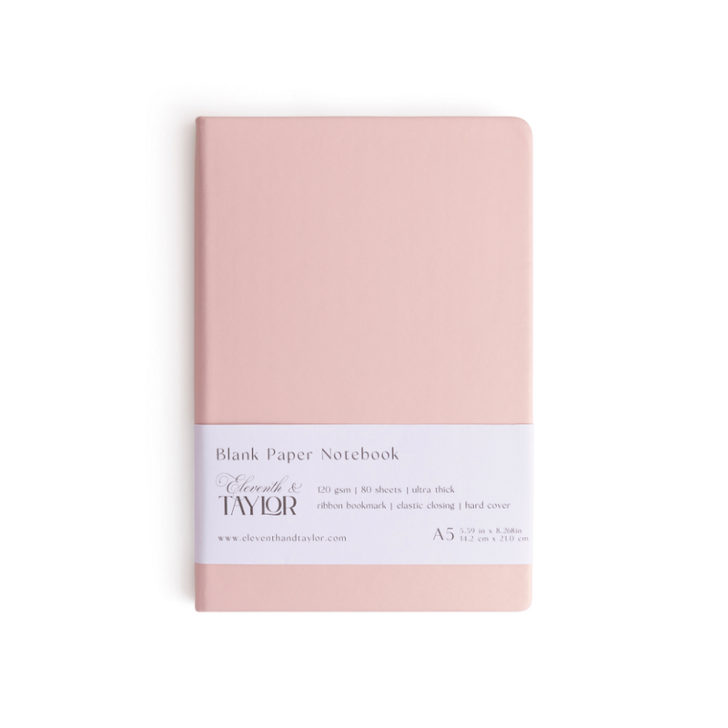 160 Page A5 Blank Journals: 120 GSM Thick Blank Card Stock: Pink