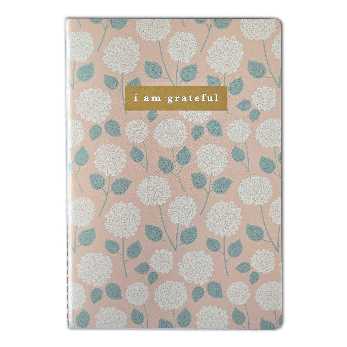 Hydrangeas Floral "I Am Grateful" Jotter Notebook — Gold Foil with Dotted Grid Pages B6 Size