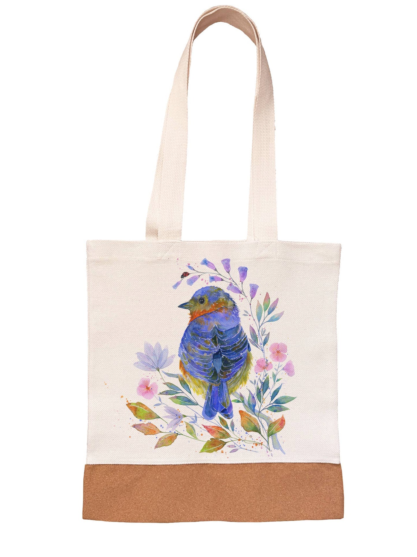 Linen/Canvas Tote Bag - Blue Bell - Bird and Flowers