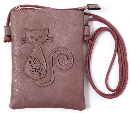 Purple - Cat Laser Cut Cross Body Cell Phone Bag
