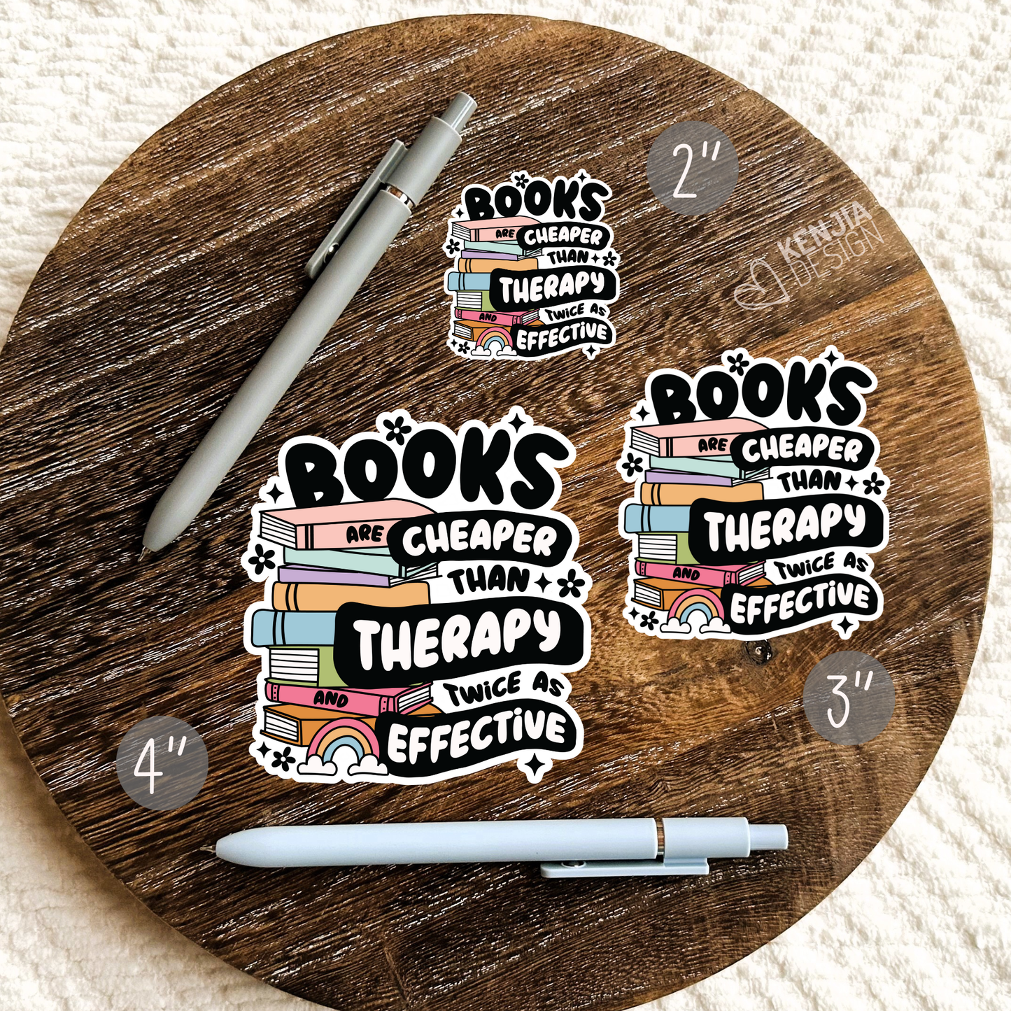 Books Are Cheaper Than Therapy Stickers & Fridge Magnets: Matte Stickers 3''