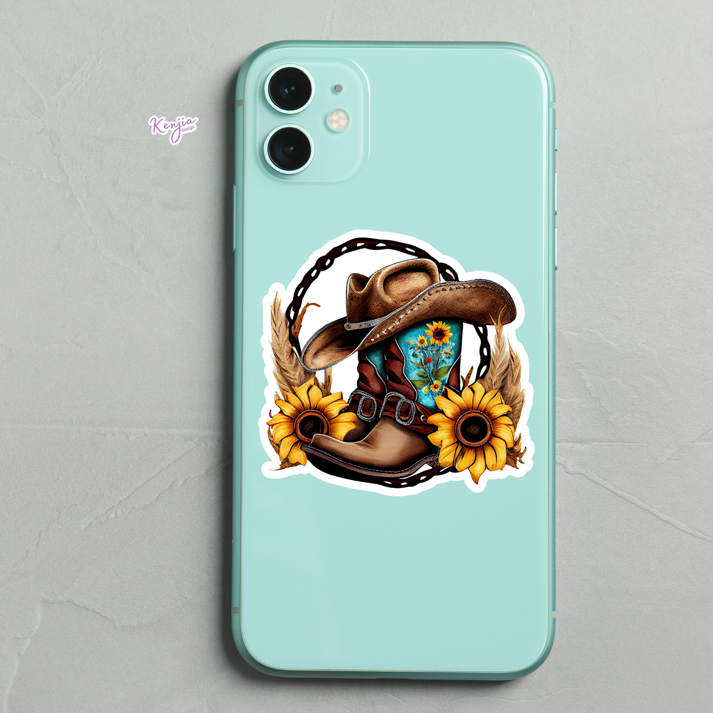 Cute Western Boots Sticker with Watercolor Effect: Waterproof Matte