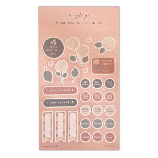 Hydrangeas Floral Washi Planner Stickers — Mindful Sticker Sheet for Planners, Journals & Bullet Journaling