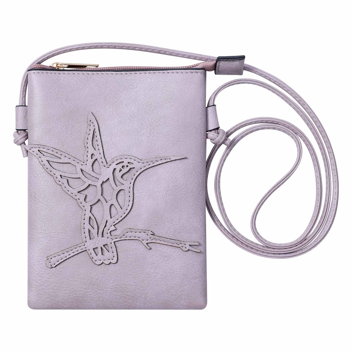 Lavender - Hummingbird laser cut crossbody cellphone bag