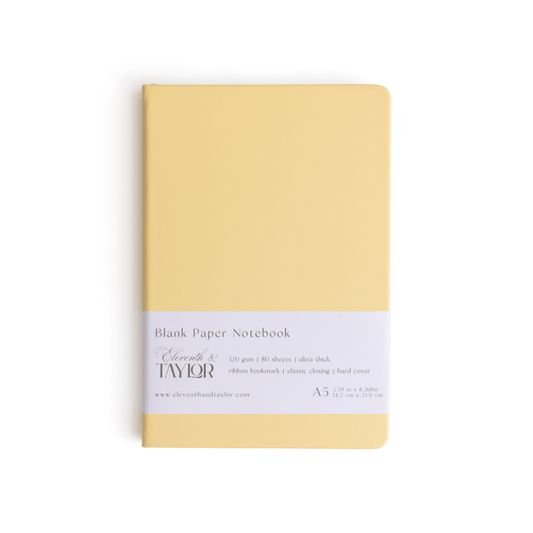 160 Page A5 Blank Journals: 120 GSM Thick Blank Card Stock: Yellow